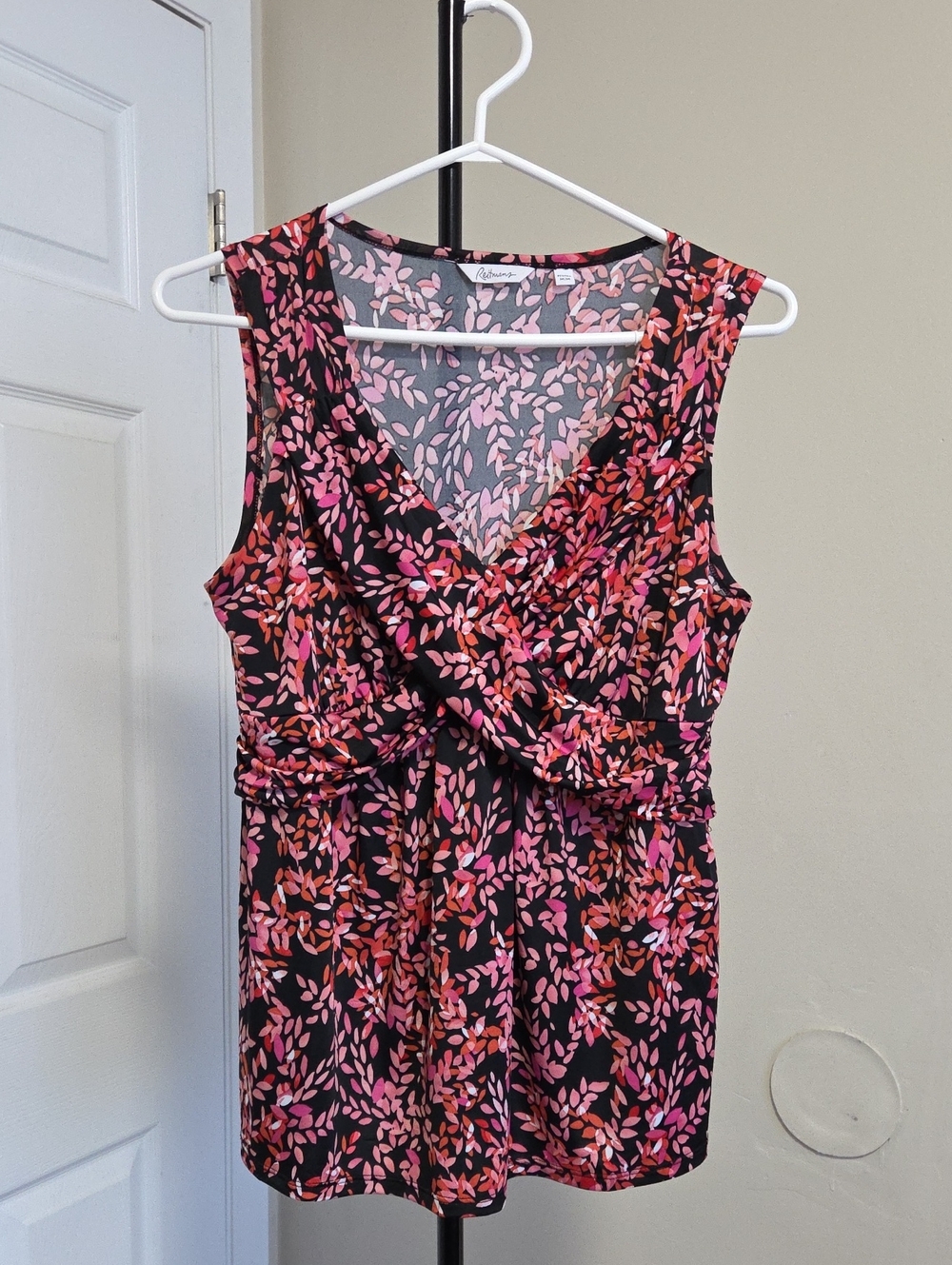 Reitmans Black Camisole with Pink & Coral Leaf Print